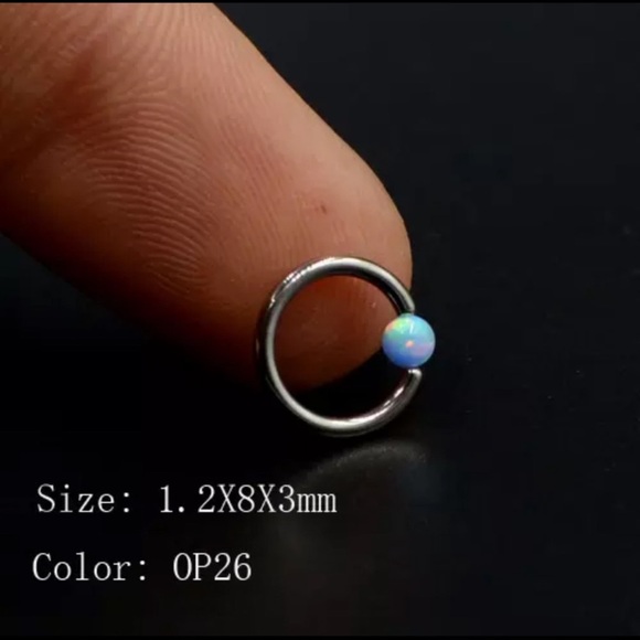 Retro Titanium Round Opal Bead Nose/ Lip Ring Hoop Body Piercing Jewelry - Picture 9 of 10